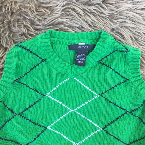 Nautica green cotton knit vest - size 18/24M - Picture 6 of 6